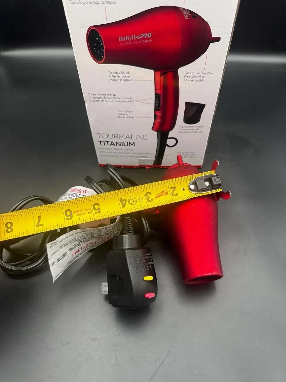 BaBylissPRO TT Tourmaline Titanium Travel Hair Dryer, Red (Model BTT053TUC)